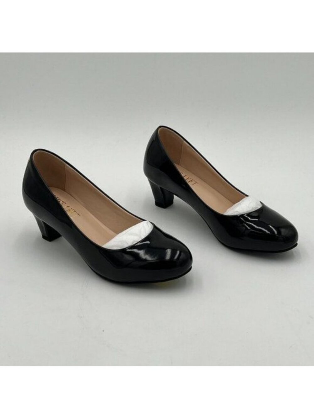 Miss left Black Low Heel Round Toe Pumps Chunky Heel Slip On Classic Work Shoes